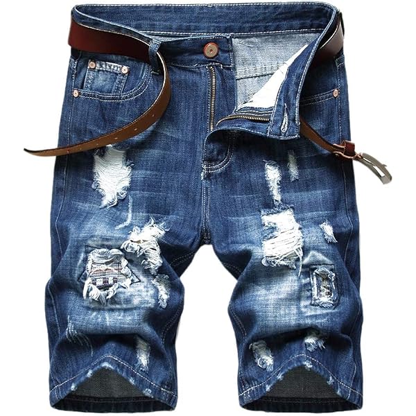 HZCX FASHION Men's Vintage Slim Fit Distressed Denim Shorts - Cut-Off Jean Shorts - View #5