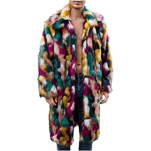 Lmlmigy Mens Shaggy Faux Fur Jacket Long Lapel Winter Outerwear Peacoat | Plush Faux Fur or Shearling Shell, Lapel or Shawl C