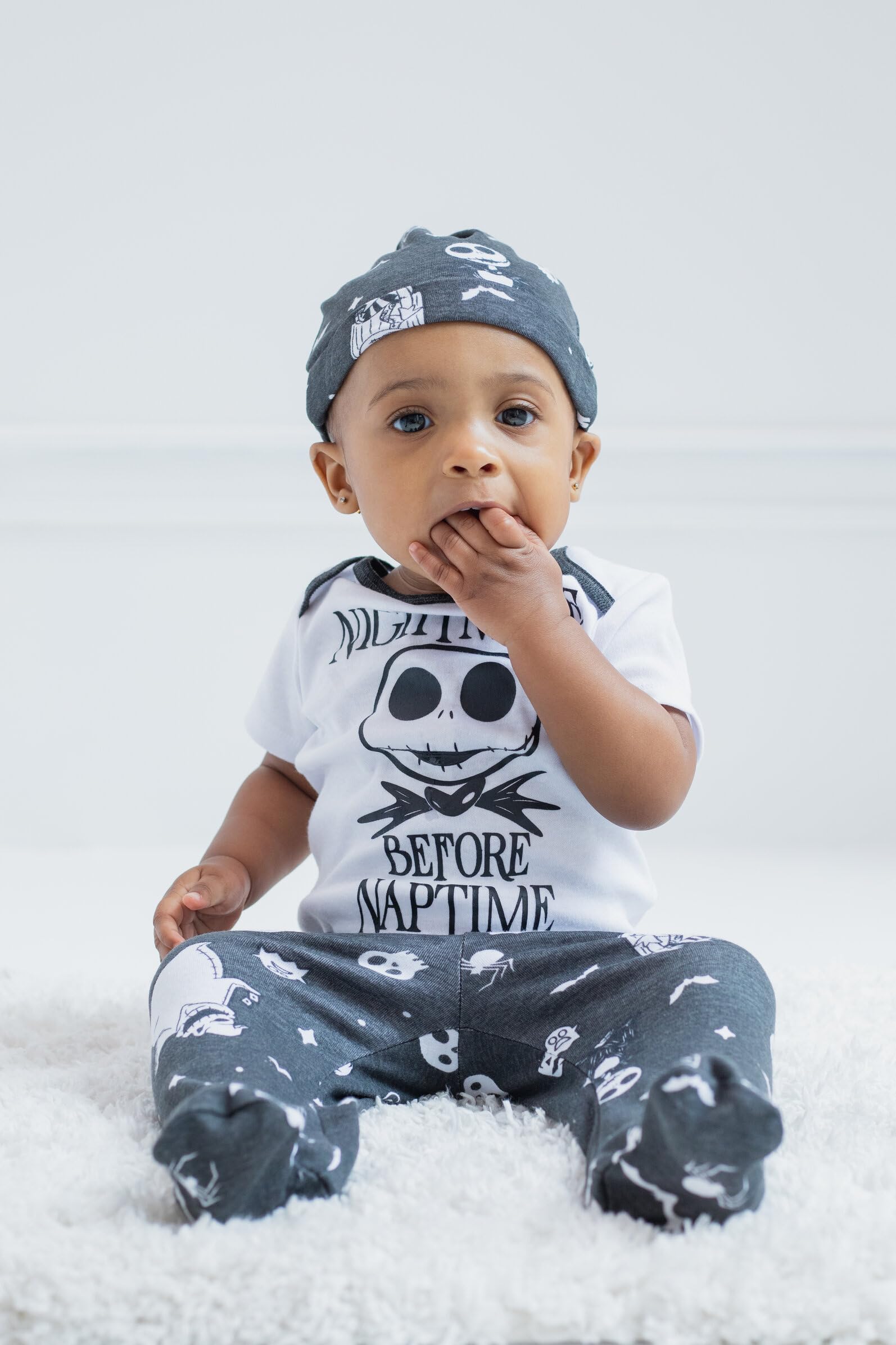 Disney Nightmare Before Christmas Zero Sally Oogie Boogie Baby Bodysuit Pants and Hat 3 Piece Outfit Set Newborn to Infant