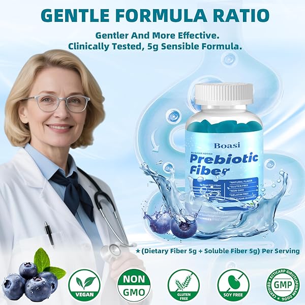 BOASI PREBIOTIC FIBER GUMMIES FOR ADULTS,DIGESTIVE HEALTH,VEGAN GLUTEN FREE FIBER GUMMIES,SOLUBLE DIETARY FIBER SUPPLEMENTS