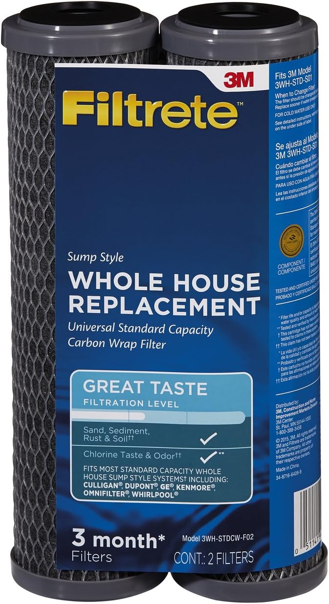 Filtrete Standard Capacity, Carbon Wrap Replacement Filter, Sump Style (Sediment, CTO), 2-Pack, Gray: Home Improvement