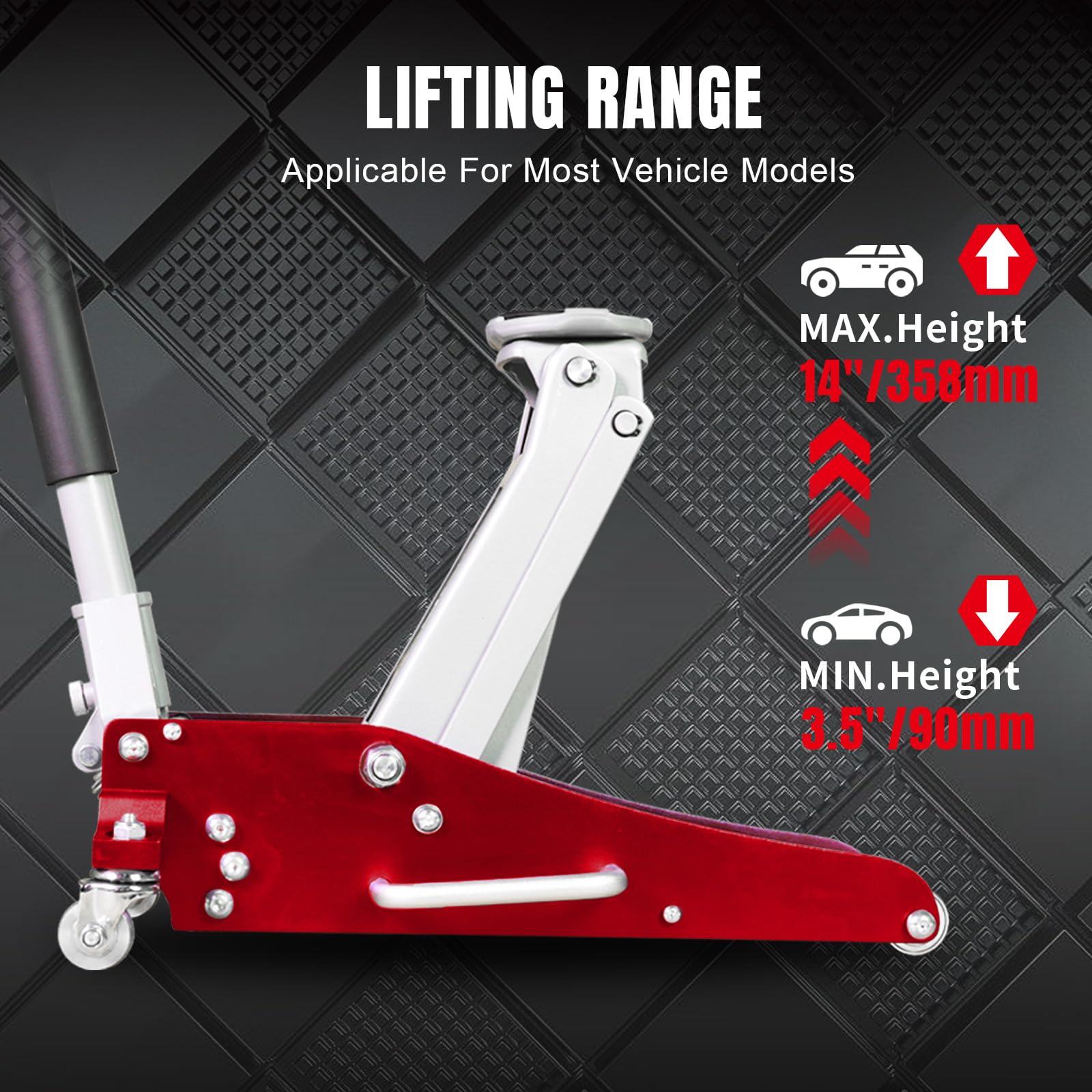 BIG RED AT815016LR Torin Hydraulic Low Profile Aluminum and Steel Racing Floor Jack with Dual Piston Quick Lift Pump, 1.5 Ton (3,000 lb) Capacity, Red