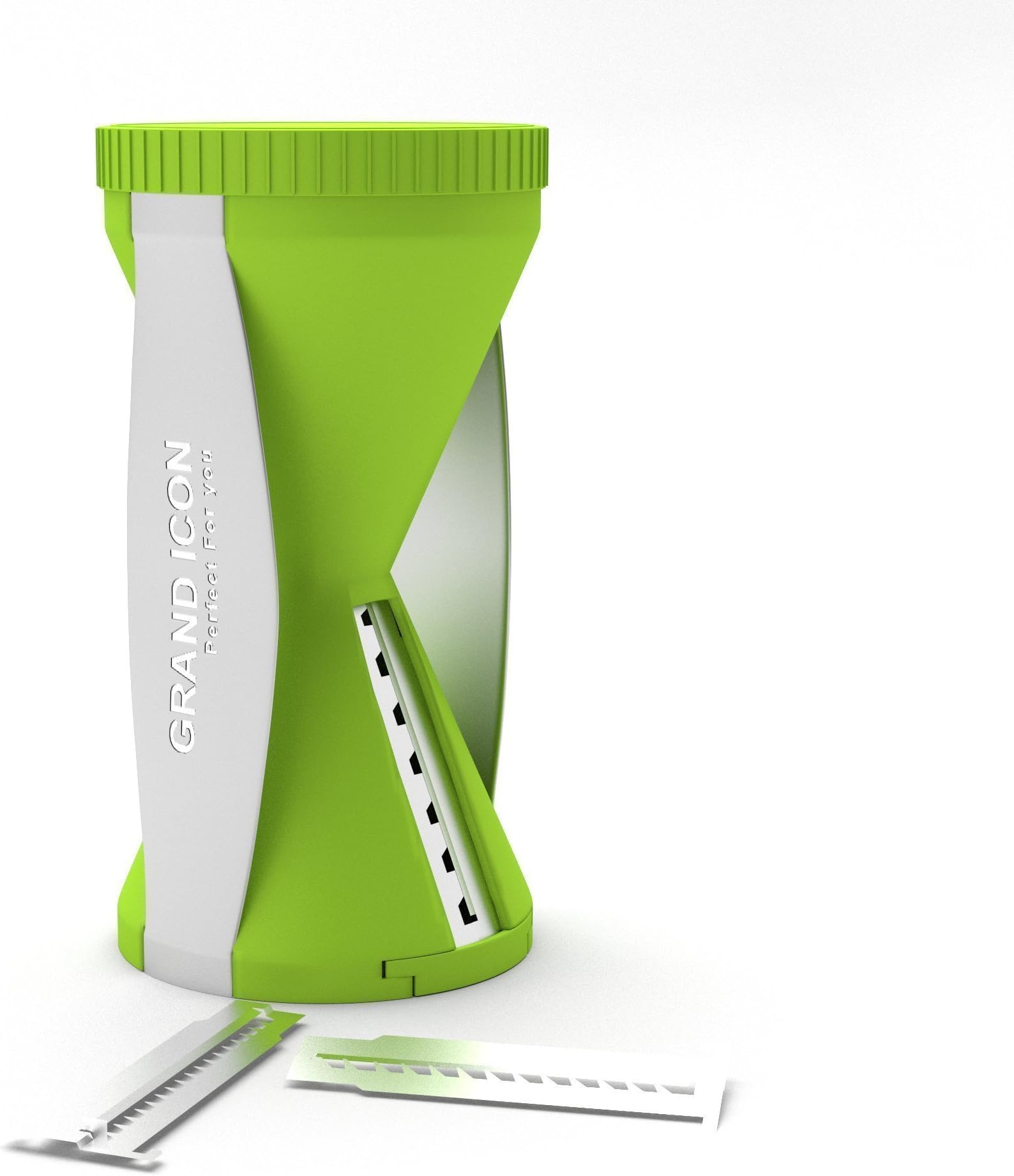 Grand Icon Premium Vegetable Spiralizer Slicer Bundle - Zucchini Noodle Spaghetti Pasta Maker - 7 piece set includes 4 Blades, Brush & Storage Pouch,Colour Green.