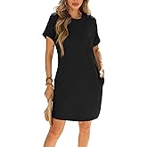 HiMONE Womens Casual Dresses Vacation Tshirt Dress Crewneck Shift Shirt Summer Petite Dress XS-2XL