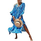 NFVNKJ Caftan Dresses for Women Plus Size, V-Neck Kaftan with Side Slits, Beach Cover Up, Swimsuit Wrap & Vacation Loungewear