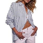 Deer Lady Womens Striped Button Down Shirts Long Sleeve Oversized Loose Fit Casual Work Blouse Tops with Pocket