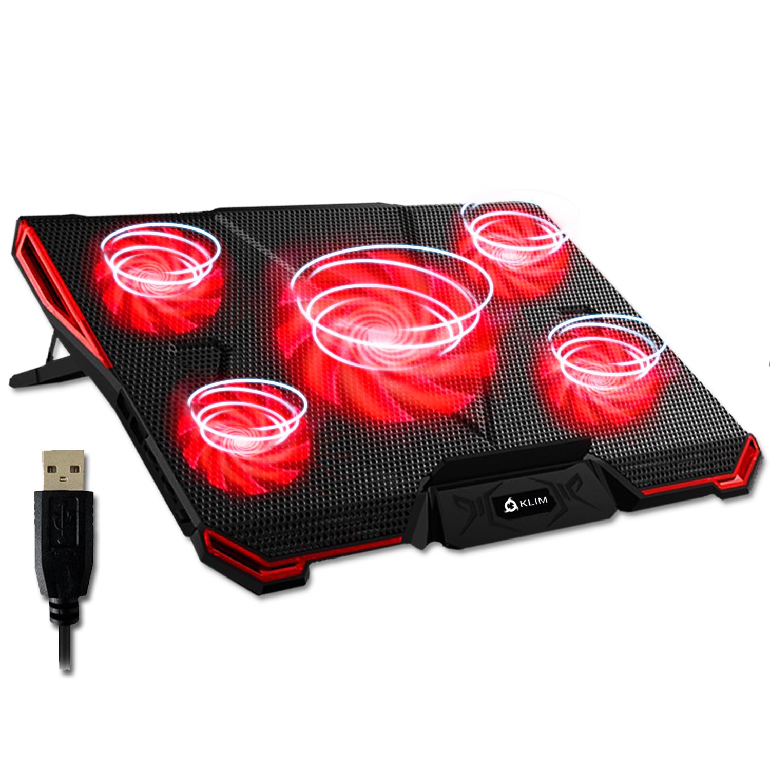 KLIM Cyclone - Laptop Cooling Pad - XL Stand With 5 Fans - Compatible with PS5 PS4 Gaming Laptop Cooling Pad (Red) - New Version]