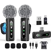 Wireless Lavalier Microphone for iPhone, Android Phones, Tablet, PC, 2-Pack USB-C Mini Microphone with Magnetic Clip & Noise