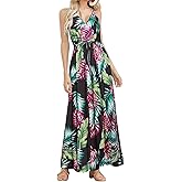HUSKARY Hawaiian Women Dresses Beach Summer Maxi Dress with Pockets Sleeveless Spaghetti Strap Casual Sundress