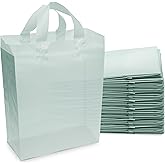Prime Line Packaging Plastic Gift Bags, Frosted Gift Bags with Handles for Small Business, Reusable Tote Bags for Grocery, Goodies, Cloth, Merchandise, Bulk, 10x5x13, 100 Pack