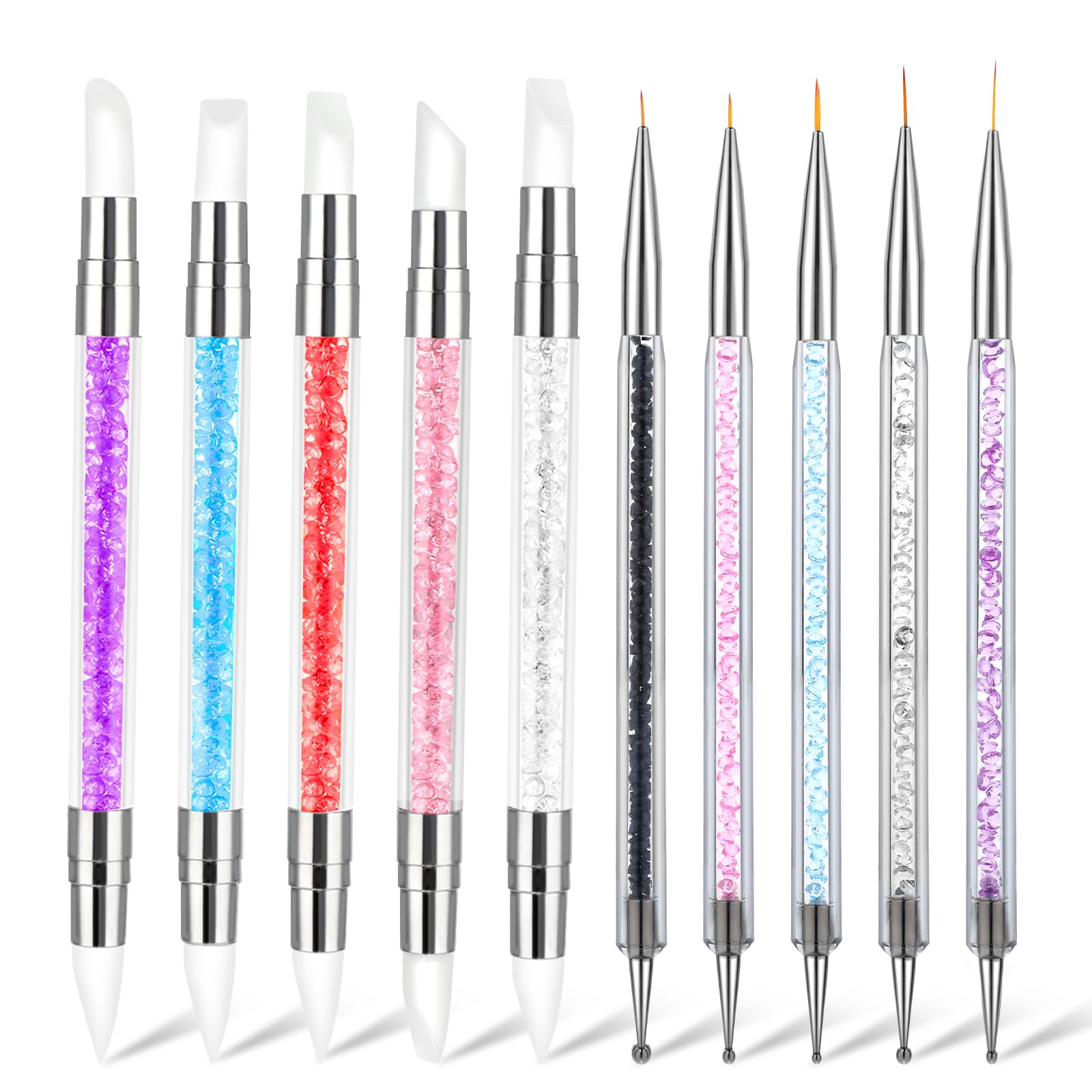 10Pcs Nail Art Sculpture Pen, Dual Tipped Silicone