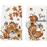 Artoid Mode Sunflower Pumpkin Turkey Thanksgiving Kitchen Towels Dish Towels, 18x26 Inch Farmhouse Holiday Decoration Cleaning Set of 2