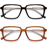 AMOMOMA 2 Pack Retro Reading Glasses for Women Men,Rectangle Blue Light Computer Reader Frame AM6198