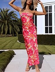 Realtix Summer Satin Print Backless Tube Tops Maxi