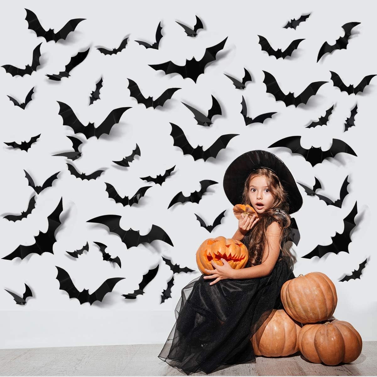 Window Treatments - ZPOKA 60PCS Halloween Party Supplies PVC 3D Decoration Realistic Horror Bat Wall Decal Wall Sticker, DIY Halloween Decoration Home Interior Window Decoration Set (Balck)