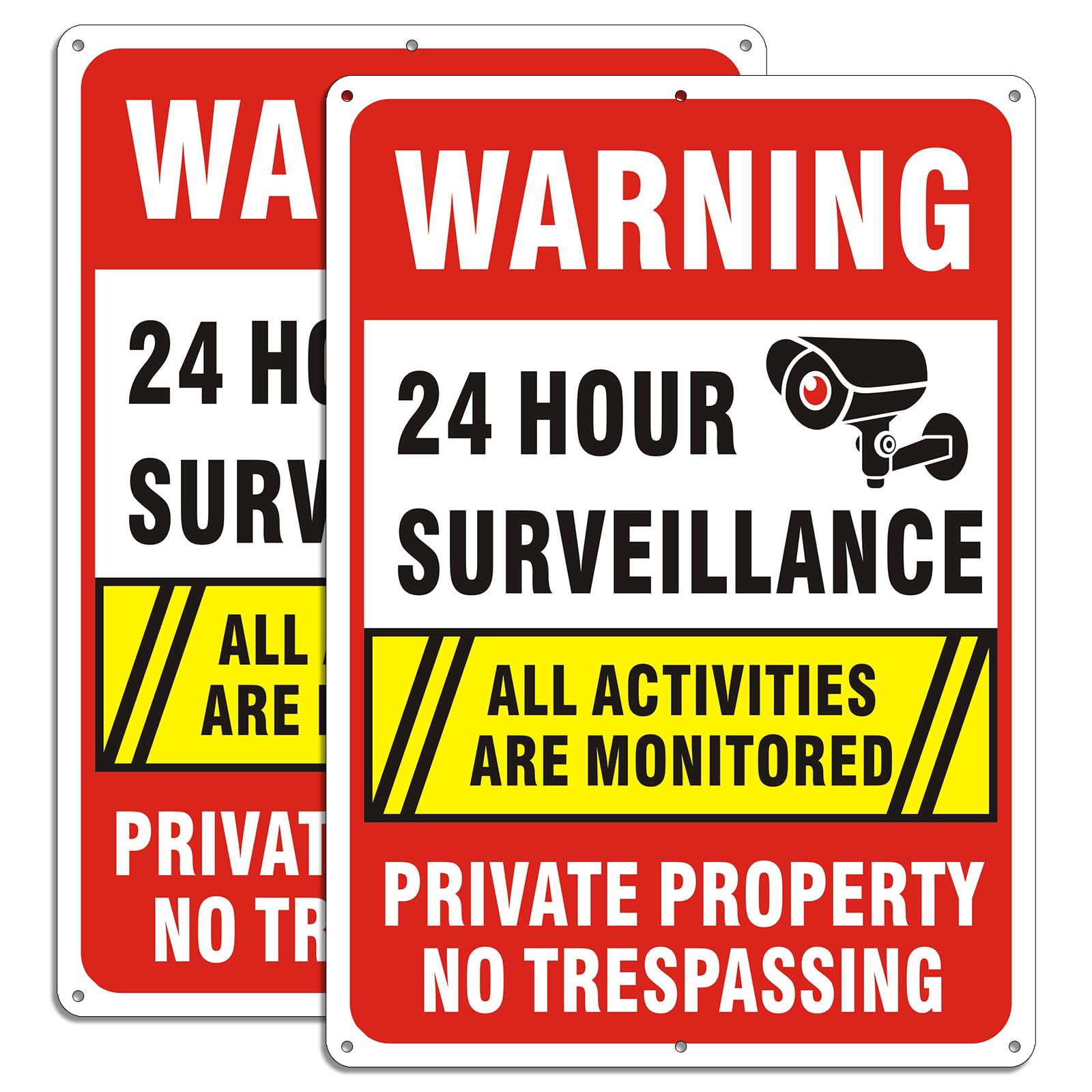 Photo 1 of (2 Pack) 24 Hour Surveillance Sign For Home And Business, No Trespassing Signs Private Property, 14" X 10" Security Camera Warning Sign, Reflective Aluminum, Fade Resistant,Indoor or Outdoor Use