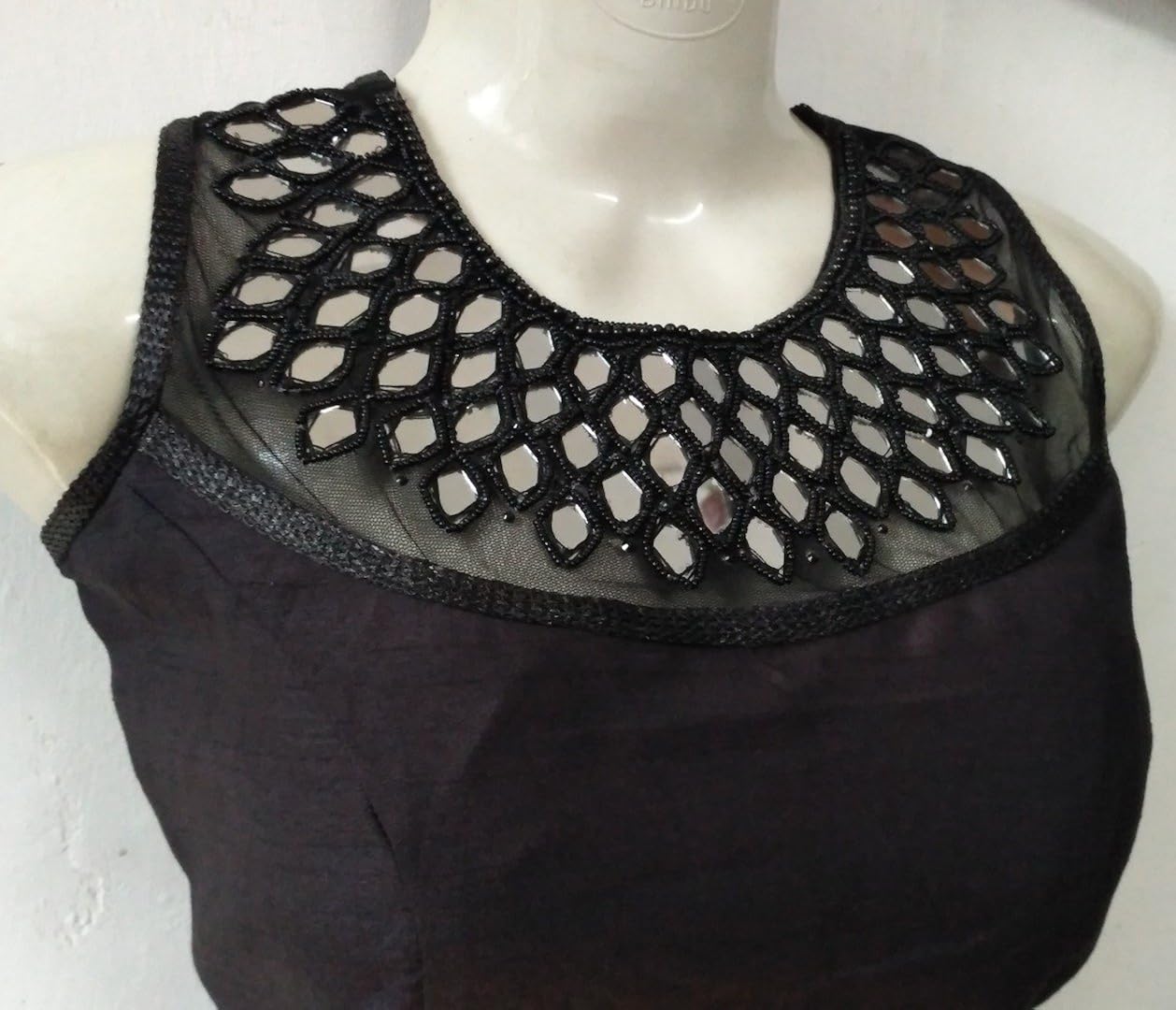 women ethnic women's silk cotton saree blouse (black_free size)