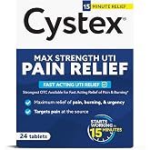 Cystex Max-Strength UTI Pain Relief, 99.5 mg Phenazopyridine HCl, 24 Count | Fast-Acting Tablets for Urinary Burning, Urgency, &amp; Bladder Discomfort, Non-Staining