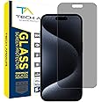 Tech Armor Privacy Screen Protector for iPhone 15 Pro 6.1 inch - Ballistic Tempered Glass, Anti-Spy, Case Friendly, Easy Installation, Bubble Free, Touch Support, 1 Pack