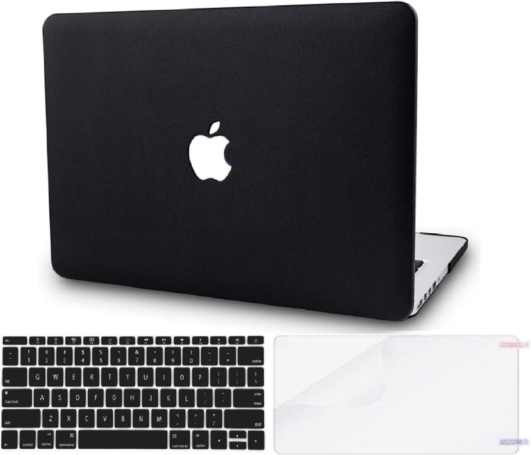 KECC MacBook Air 13" Case w/UK Keyboard Cover + Screen Protector Italian Leather A1466/A1369 (Black Leather)