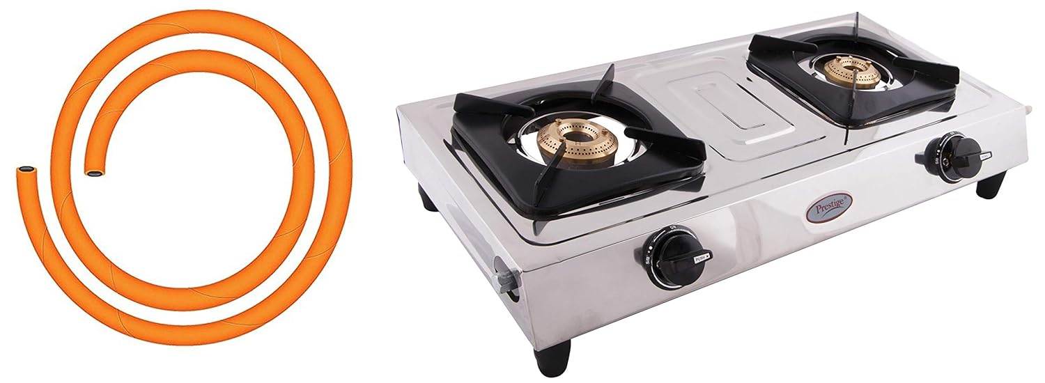 Stainless Steel 2 Burner Gas Stove Metallic Silver Combo Prestige