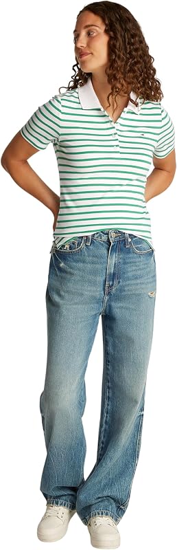 Maglietta Polo Maniche Corte Donna Slim Fit, Multicolore (Ecru/Radiant Green STP), XS