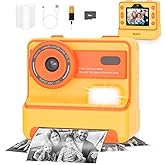 Mafiti Kids Camera Instant Print,1080P Instant Camera for Kids,Selfie Digital Camera with 2.4 Inch Display 1200 mAh Battery,3-12 yrs Girls Boys Toys Presents for Birthday/Xmas/Holiday,Orange