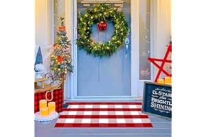 Ckorzen Red and White Plaid Rug, 28" x 43" Christmas Front Porch Outdoor Rug, Handwoven Cotton Washable Rug for Layered Door Mats, Holiday Entryway and Home Décor
