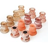 WDHODEC Pink Gold Candlestick Holders 12PCS Glass Taper Candle Holders for Table Centerpiece Colorful Candle Sticks for Spring Wedding, Party and Festival Decoration