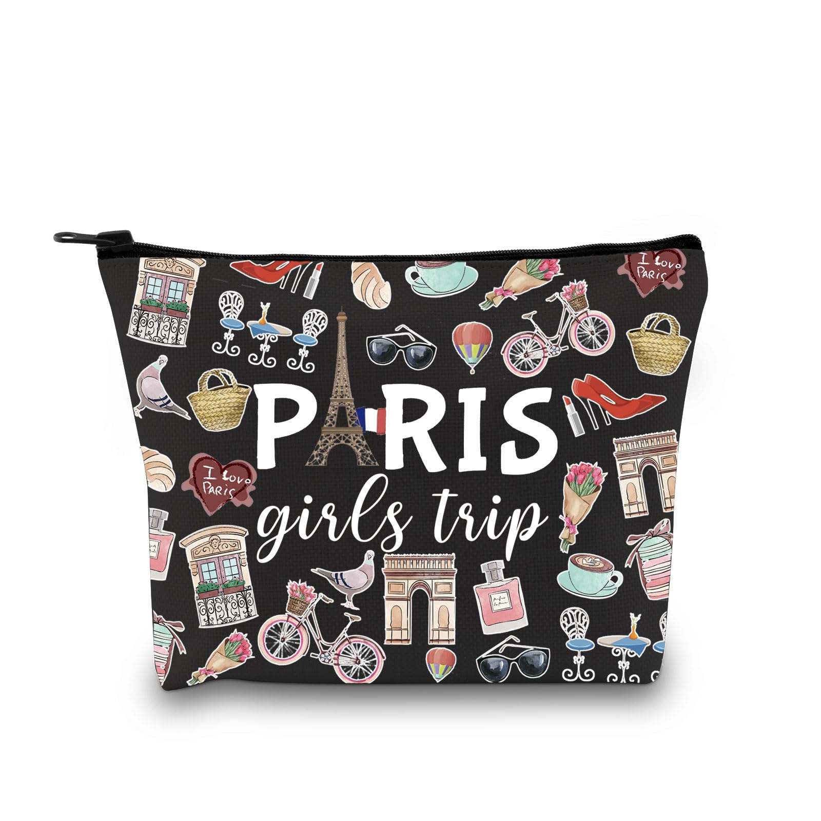 Paris Girls Trip Gift: Paris Weekend Theme Travel Bag - Skyline Makeup Bag for Her (Black EU)