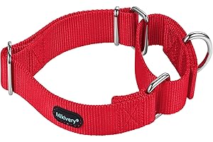 Mikivery Martingale Dog Collar Nylon Adjustable and Safety Training Colourful Comfortable Metal Buckle Pet Collars for Small Medium and Large Dogs(Red,M)
