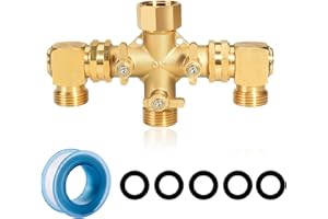 YELUN Garden Hose Splitter High Flow Splitter with Swivel elbow Connect Brass Hose Splitter with Shut Off Valves 3 way Hose Bib Adapter (with Swivel elbow)