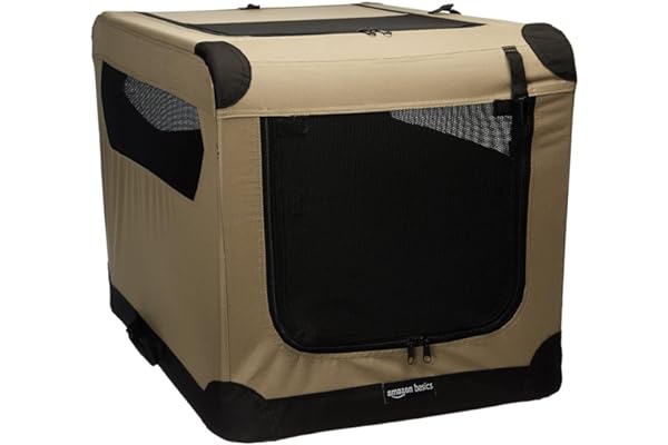 Amazon Basics Portable Folding Soft Dog Travel Crate Kennel - 76.2cm x 53.3cm x 53.3cm, Tan