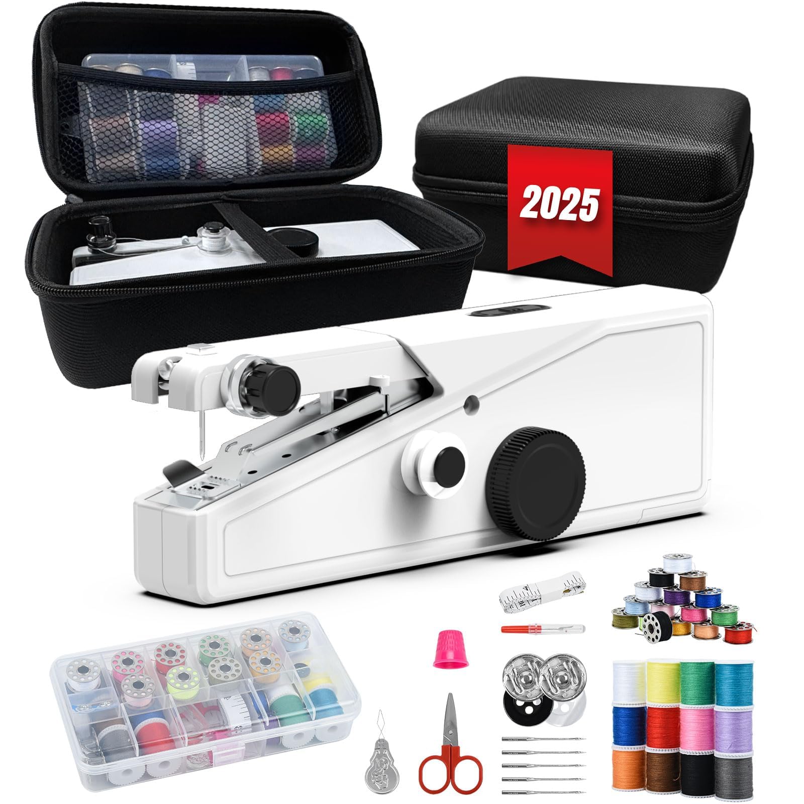 Photo 1 of Handheld Sewing Machine for Beginners - Portable Cordless Mini Sewing Machine, Complete Sewing Kit & Accessories - Easy Electric Stitching for Home, Travel & DIY Repairs, White