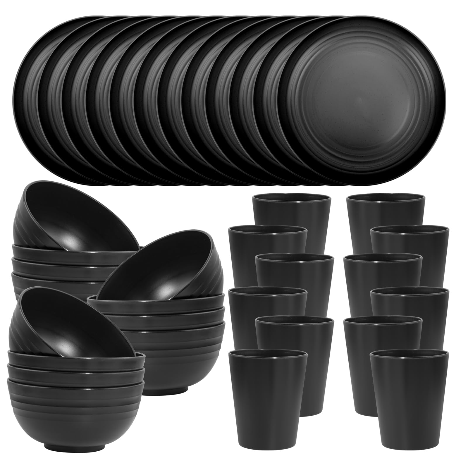 Photo 1 of LIYH 36 Pcs Black Wheat Straw Dinnerware set of 12 - Plastic Plates and Bowls Set, Unbreakable Dishwasher Safe Plastic Plates Reusable for Outdoor Camping