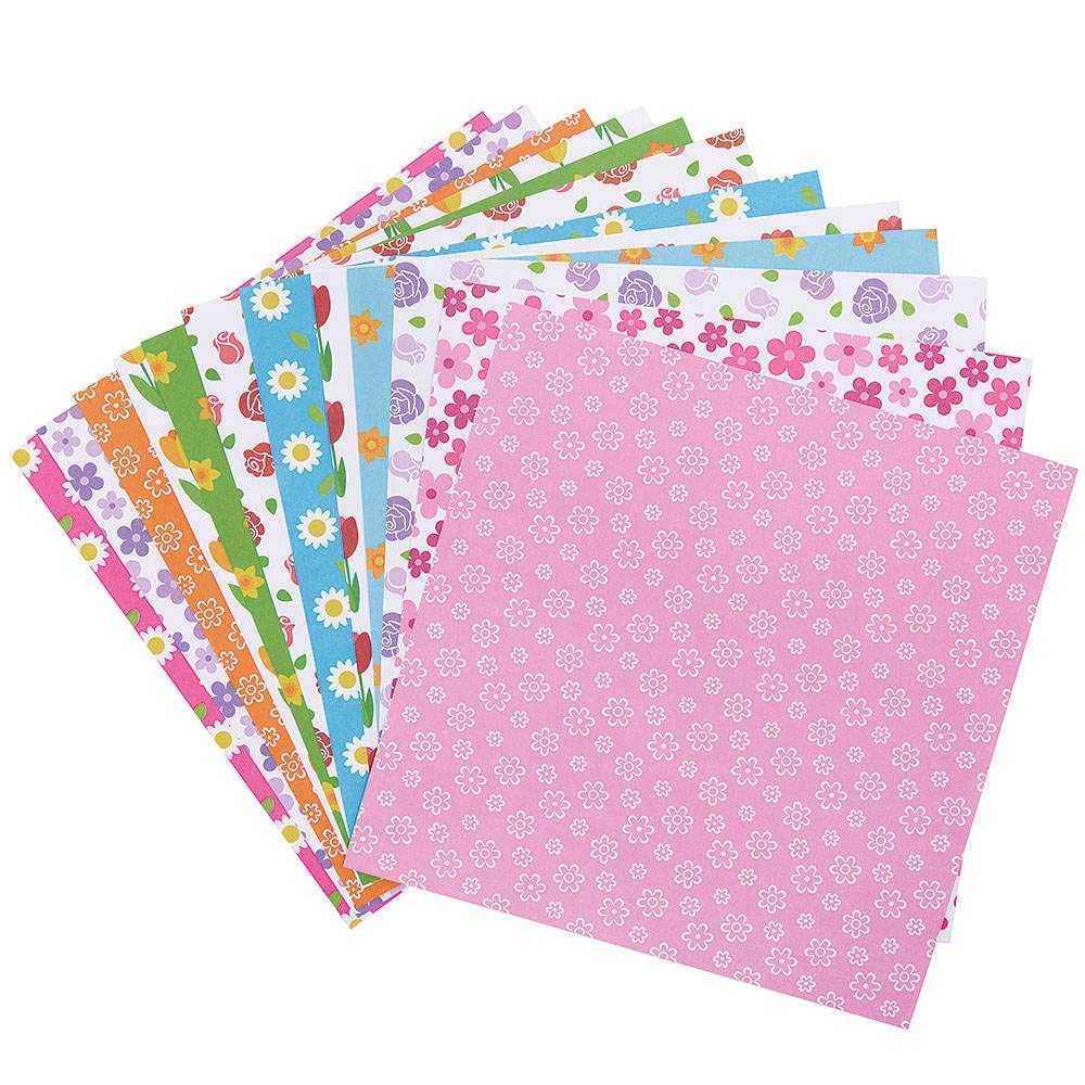 Baker Ross FC746 Flower Printed Paper Pack - Pack of 48 Sheets, Girls Crafts, Arts and Crafts for Kids, School Supplies