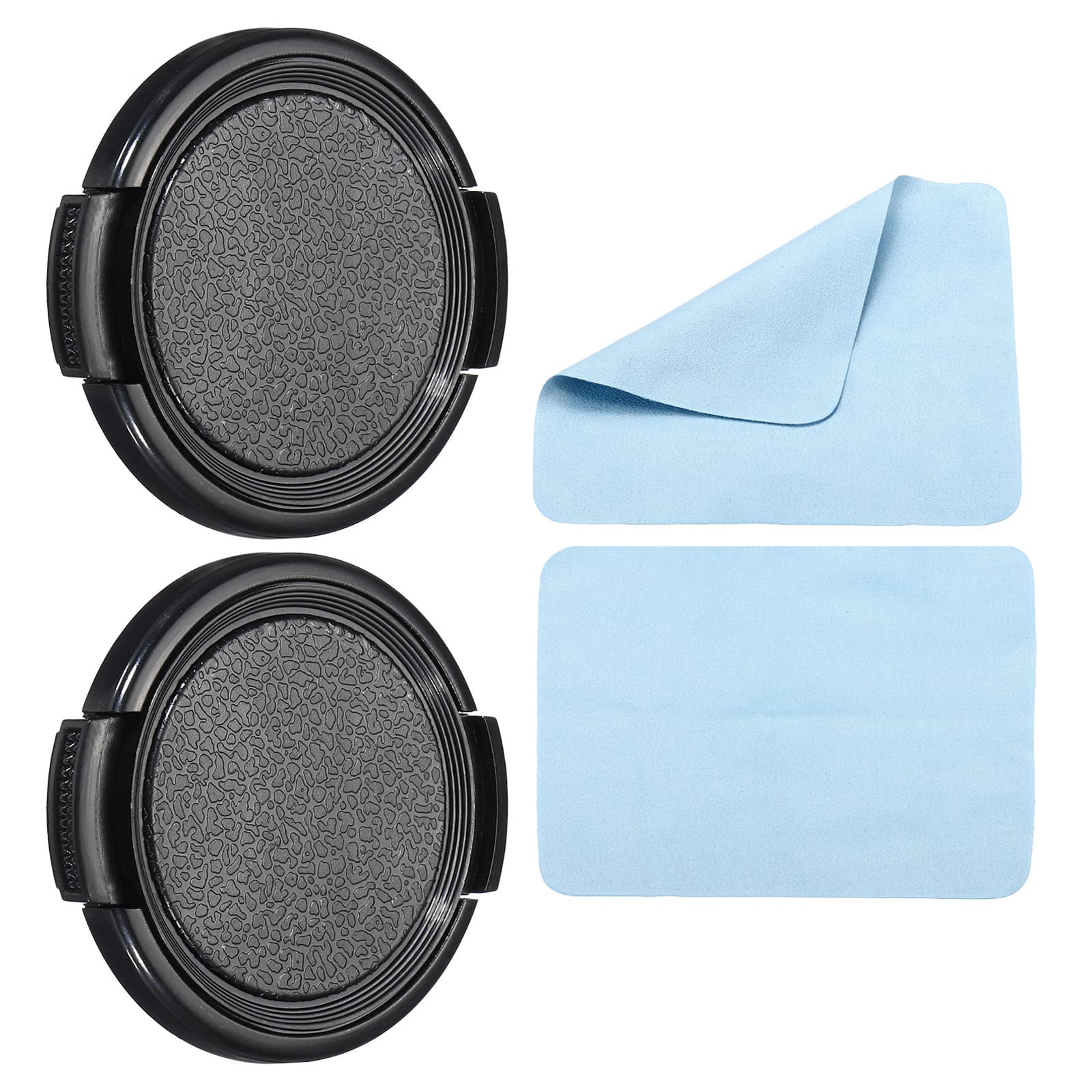 PATIKIL Camera Lens Cap, 2 Pack Sides Pinch Front Lens Cover with Microfiber Cleaning Cloth for 43mm Thread Universal DSLR Lenses for Nikon, for Fujifilm, for Pentax, for Leica