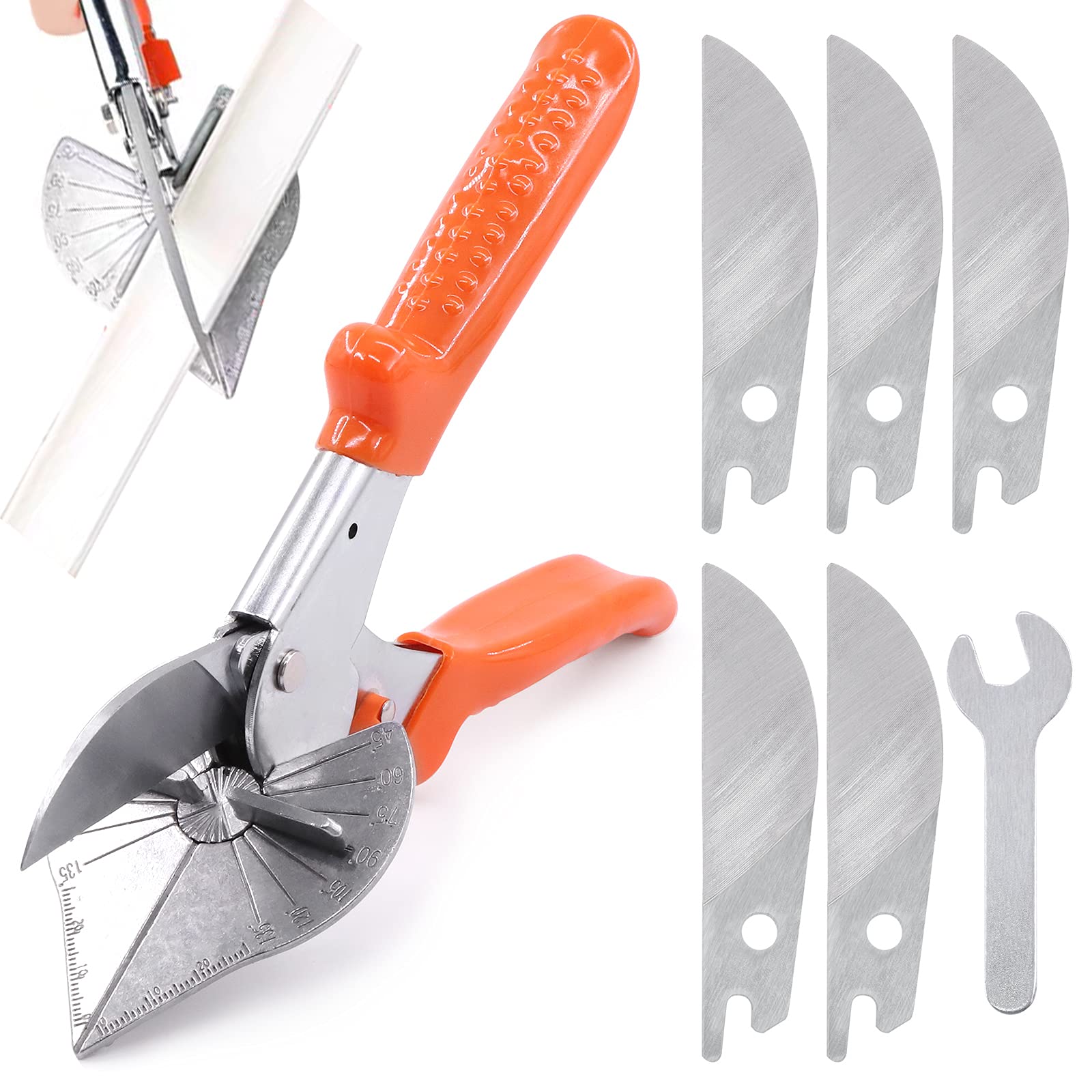 Glarks Angle Miter Shear Cutter Tools, 45 Degree to 120 Degree Angle Scissors Trim Shears Hand Tools with Spare Blade and a Screwdriver for Cutting Trunking, Soft Wood, Plastic, PVC