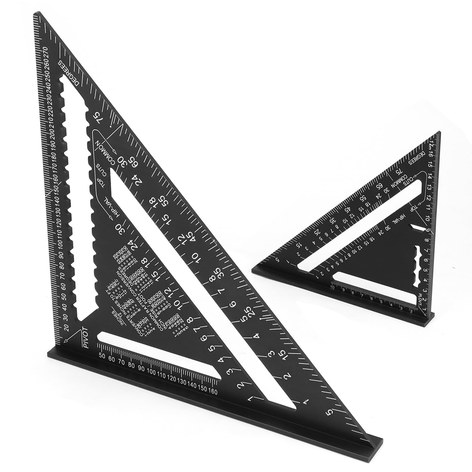 QWORK® Rafter Square Metric Speed 12 inch & 7 inch Aluminum Carpenters' Roofing Square, Metric Woodwork Triangle Ruler for Timber Projects