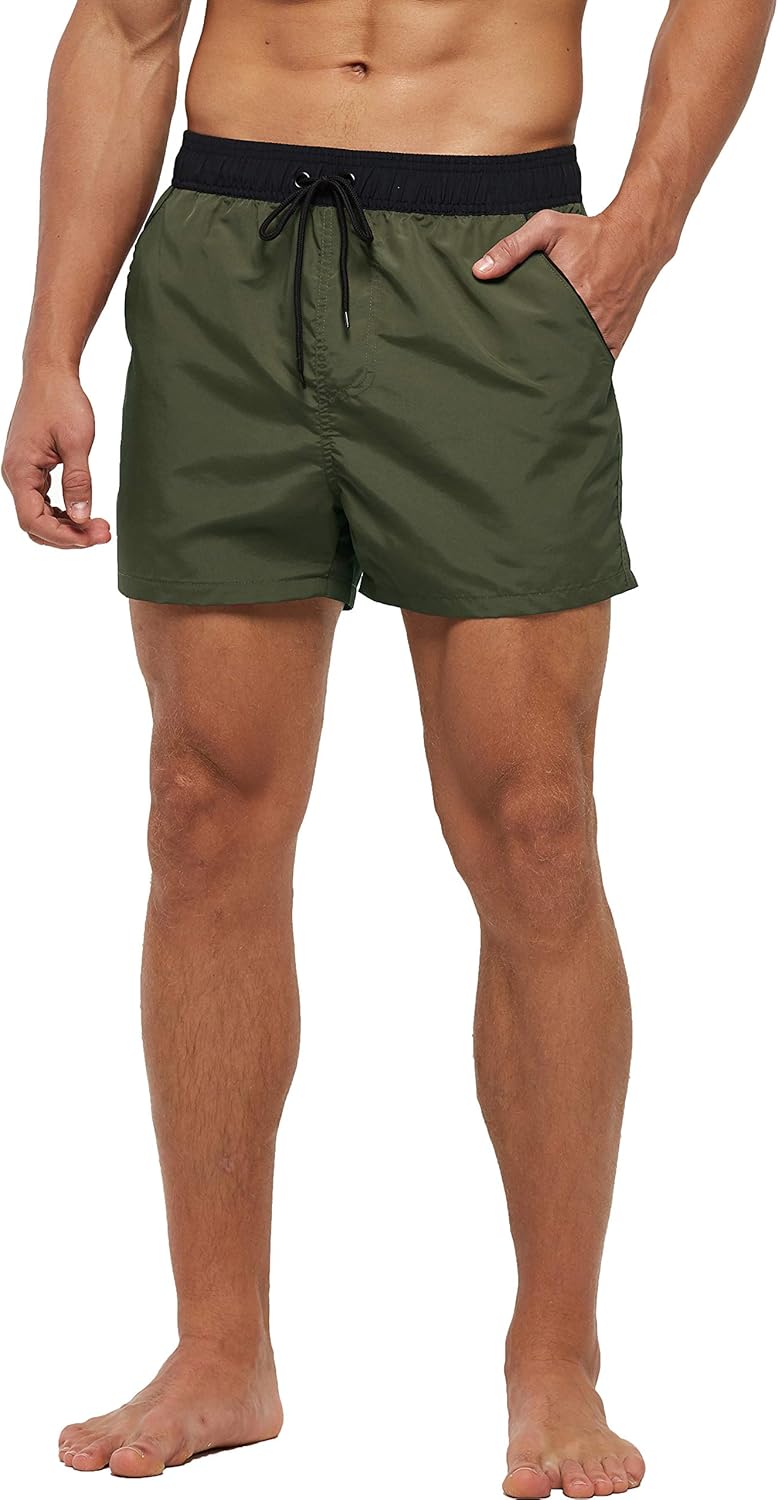 SILKWORLD Men's Quick Dry Swim Trunks Solid Swimsuit Sports Shorts with Back Zipper Pockets: Clothing