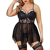 Avidlove Plus Size Lingerie Mesh Lace Lingerie Top Babydoll Lingerie Exotic Nightgowns