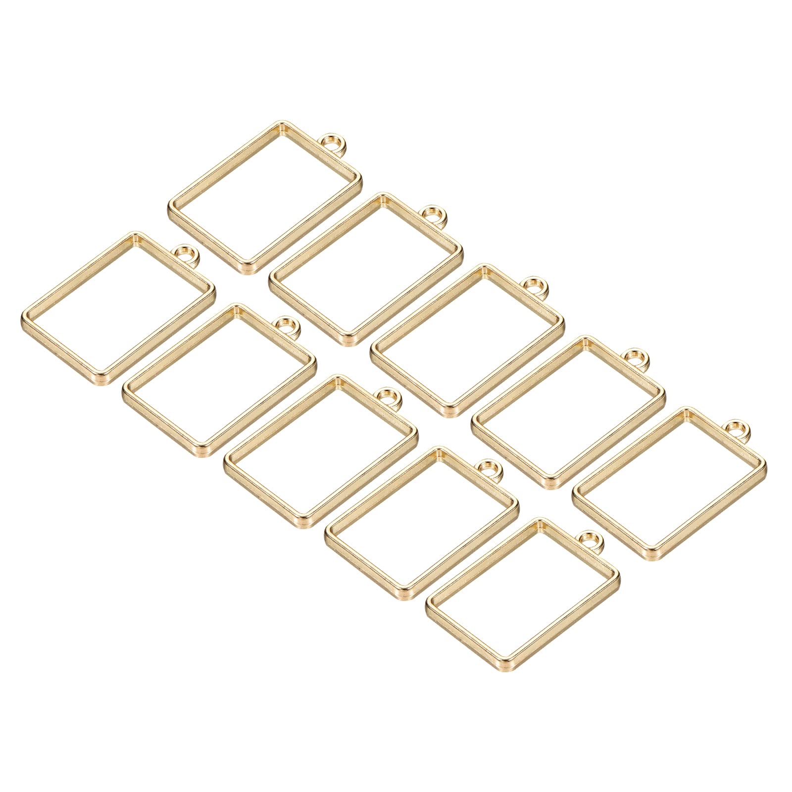 M METERXITY 10 Pack Open Bezels for Resin - Hollow Frames Alloy Rectangle Shaped, Apply to DIY Crafts Pendants Pressed Flowers (Gold Tone)