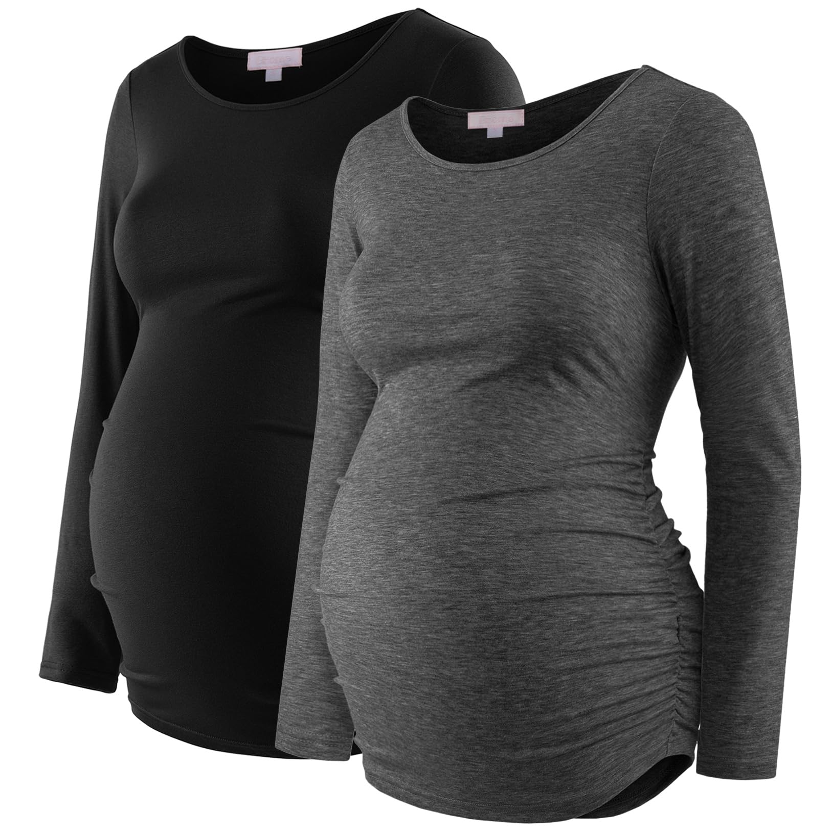 Photo 1 of ***PARTIAL SET ONLY 1 GREY*** Womens Maternity Shirts 2 Packs Long Sleeve Pregnancy Tee Blouse Side Ruched Casual Mama Tops,Black/Charcoal Gray L
