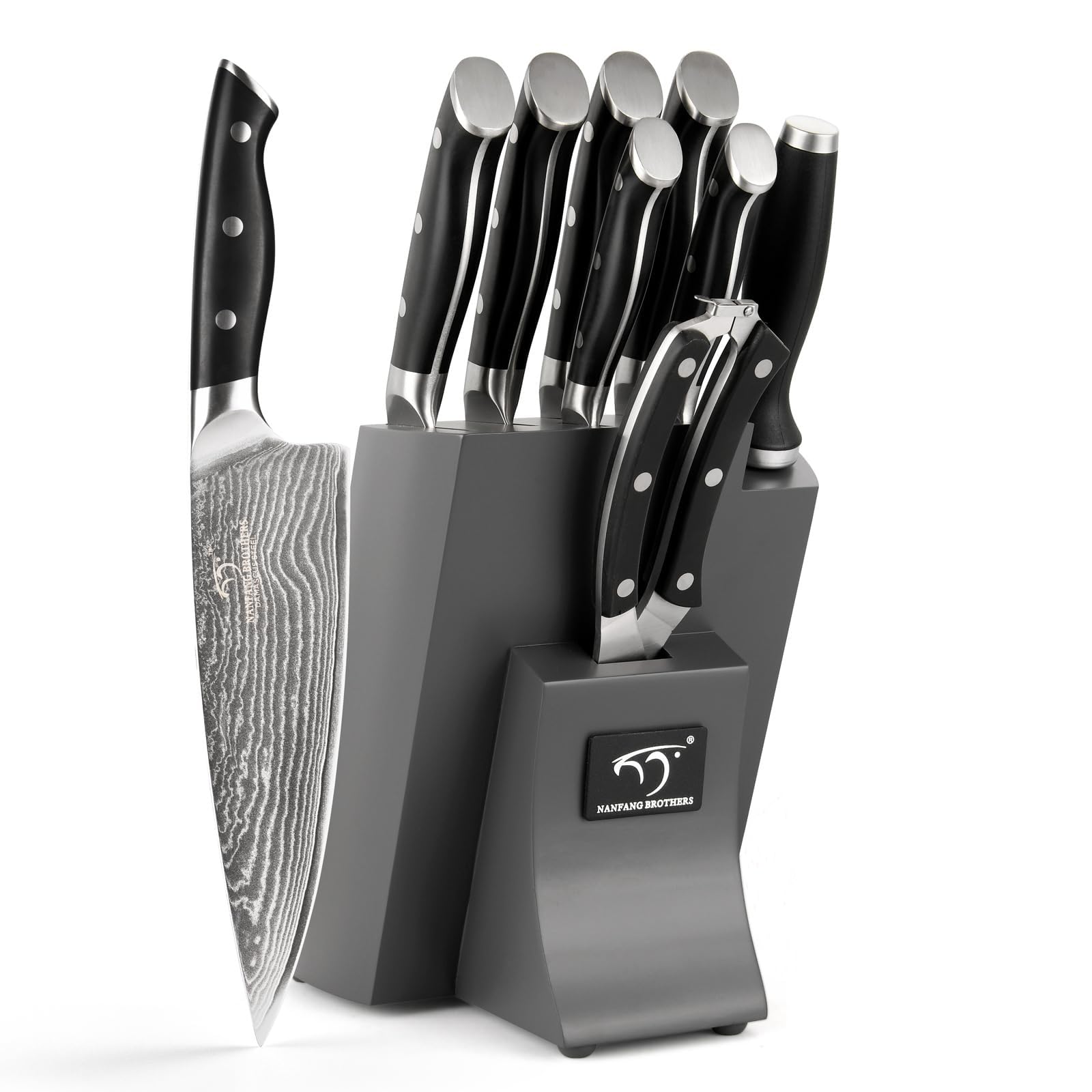 Damasus Premium Kitchen Knife Set of 9, Professional Damascus Steel Knife Set with Block for Kitchen