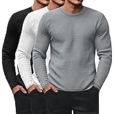 Ficerd 3 Pack Men's Waffle Long Sleeve Shirts, Crew Neck Thermal Underwear Tops Casual Pullover Sweaters Knit Undershirts