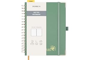 POPRUN Dotted Spiral Journal Notebook, 7-1/4" x 9-1/2" - 120 GSM Thick Paper, 220 Numbered Pages, Hardcover for Men & Women w