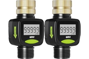Unistyle Water Flow Meter with Brass Inlet Metal Thread, ±5% Measure Accuracy, RV Water Tank Filling, Measure Gallon/Liter Flow Rate Outdoor Garden Hose Watering, Lawn Sprinkler Nozzle Sprayer 2 Pack