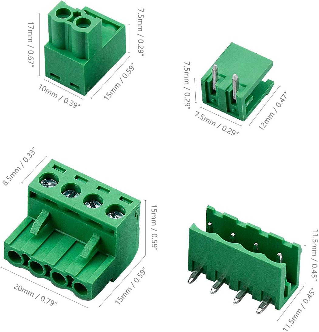 cococity 22 Pairs 5.08 mm 2 Pin/4 Pin Plug-in PCB Screw Terminal Block ...