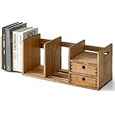 KIRIGEN Wood Adjustable Desk Orangizer Storage Expanable Desktop Bookshelf Fully Assembled Bookcase Adjustable Book Rack with