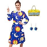3 Pcs Women Halloween Costume Sets Peter Pan Collar Ms. Frrizle Cosplay Dress with Earrings Blue XL